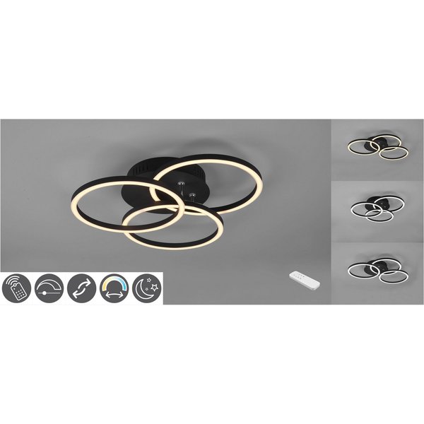 Reality Leuchten LED Deckenleuchte Circle, Memoryfunktion, Nachtlichtfunktion, LED fest integriert, warmweiß - kaltweiß, Deckenlampe schwarz matt mit schwenkbar