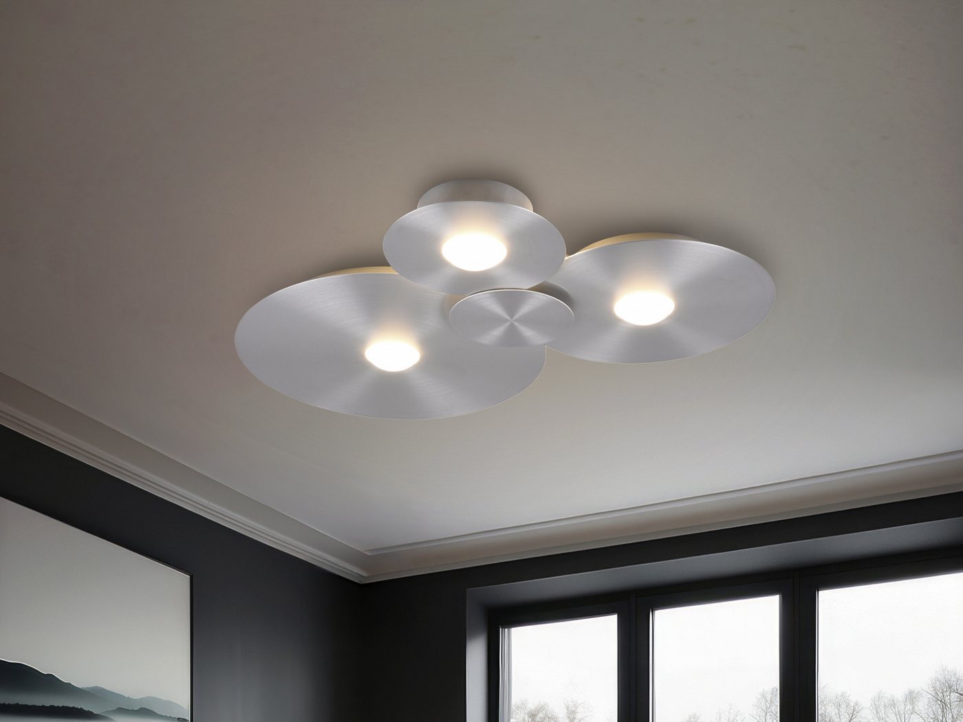 Reality Leuchten LED Deckenleuchte flach mit 3 LED-Ringen, Metall, B: 69cm, LED fest integriert, Warmweiß, LEDs getrennt schaltbar – Bild 2 von 5