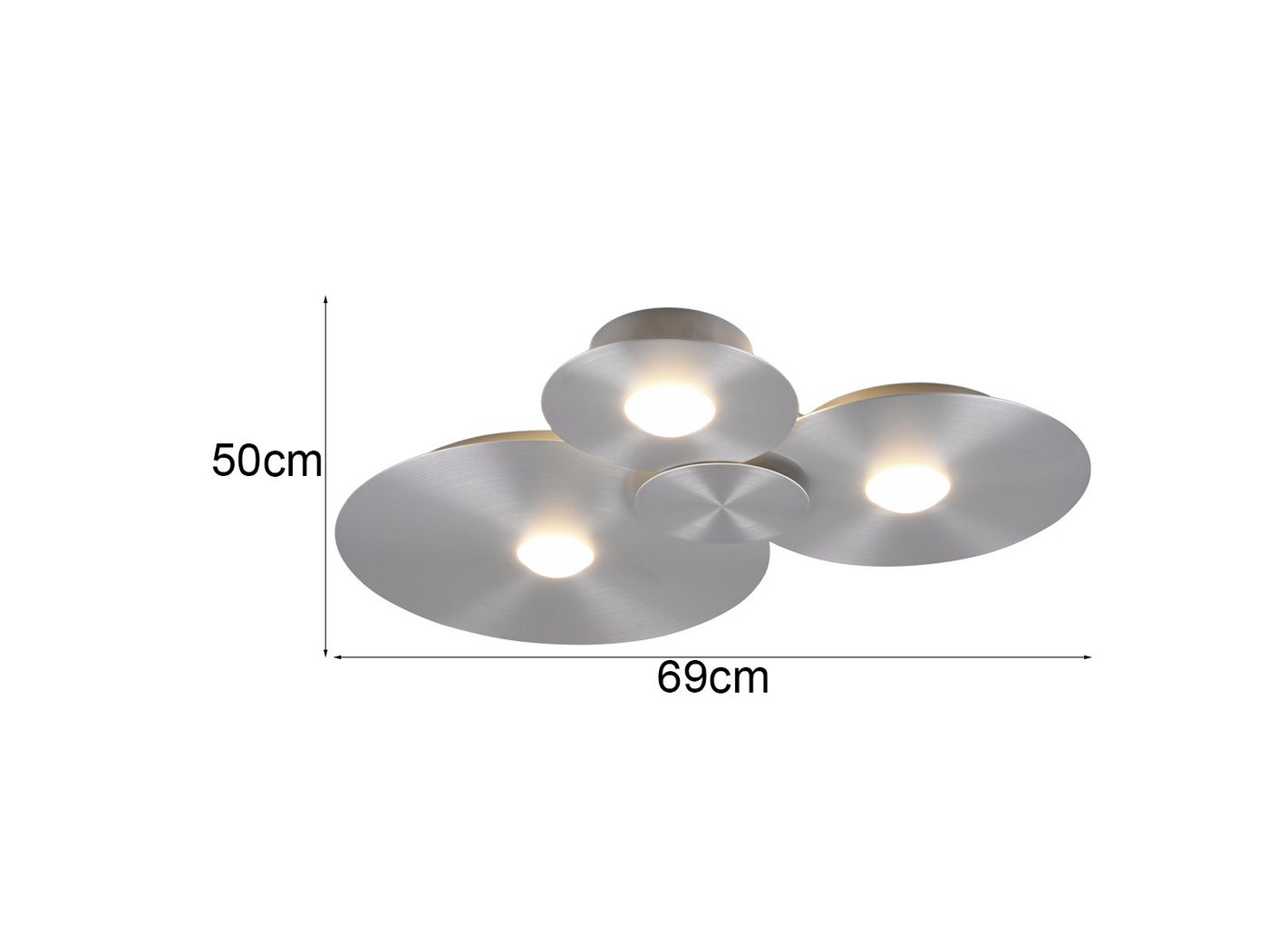 Reality Leuchten LED Deckenleuchte flach mit 3 LED-Ringen, Metall, B: 69cm, LED fest integriert, Warmweiß, LEDs getrennt schaltbar – Bild 4 von 5