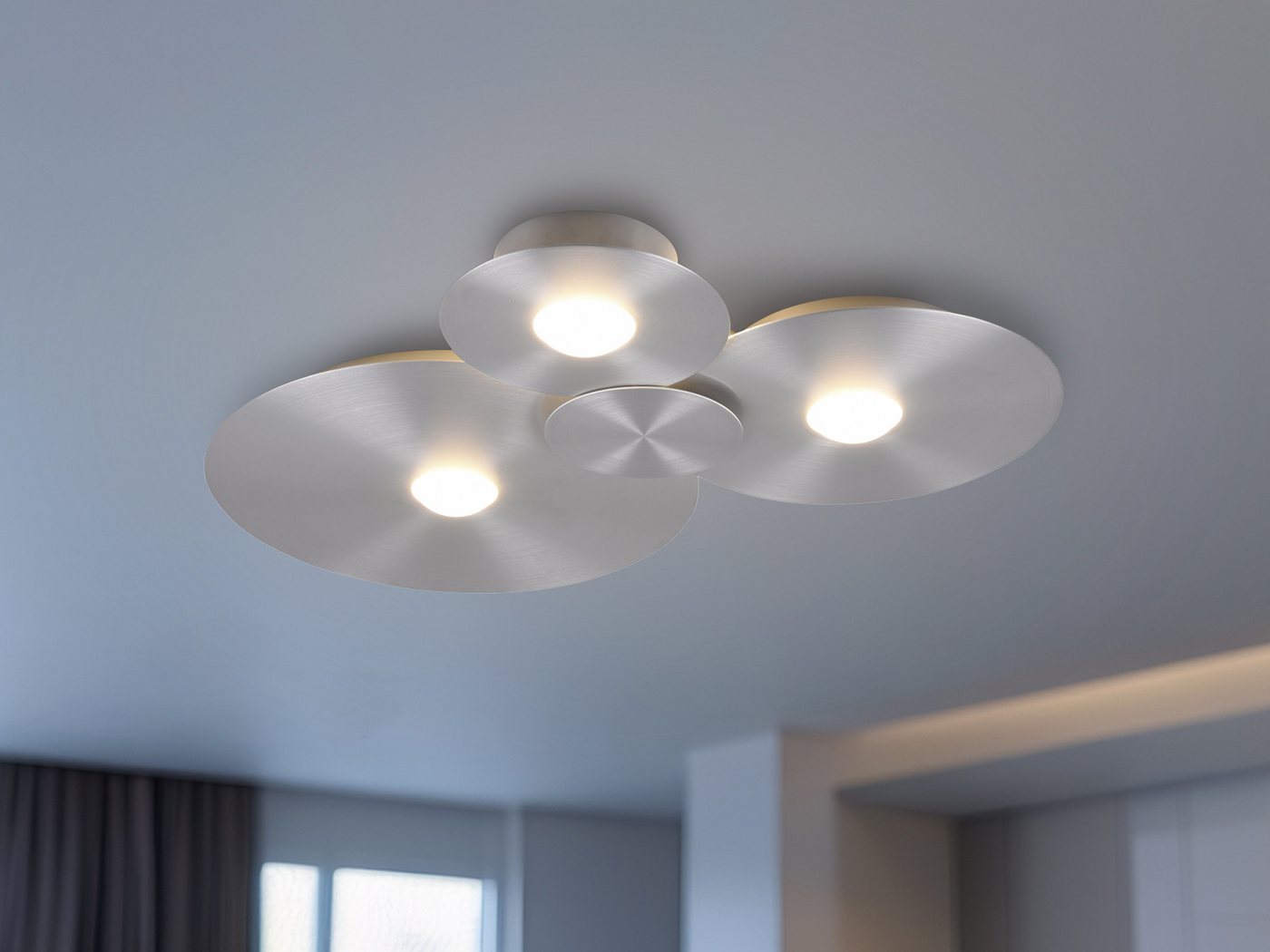 Reality Leuchten LED Deckenleuchte flach mit 3 LED-Ringen, Metall, B: 69cm, LED fest integriert, Warmweiß, LEDs getrennt schaltbar – Bild 5 von 5