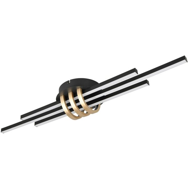 Reality Leuchten LED Deckenleuchte, Dimmfunktion, LED fest integriert, Warmweiß, Wandleuchte innen dimmbar über Schalter Flach Schwarz Gold Breite 81cm