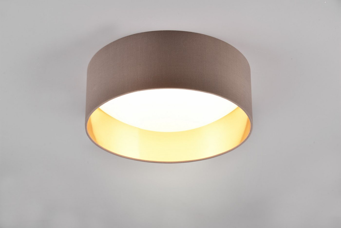 Reality Leuchten LED Deckenleuchte LOCARNO, runde LED Deckenlampe mit Stoffschirm, Ø 30 cm Höhe 11 cm, LED fest integriert, Warmweiß, 12W LED warmweiß 3000 K, 1 – Bild 4 von 5