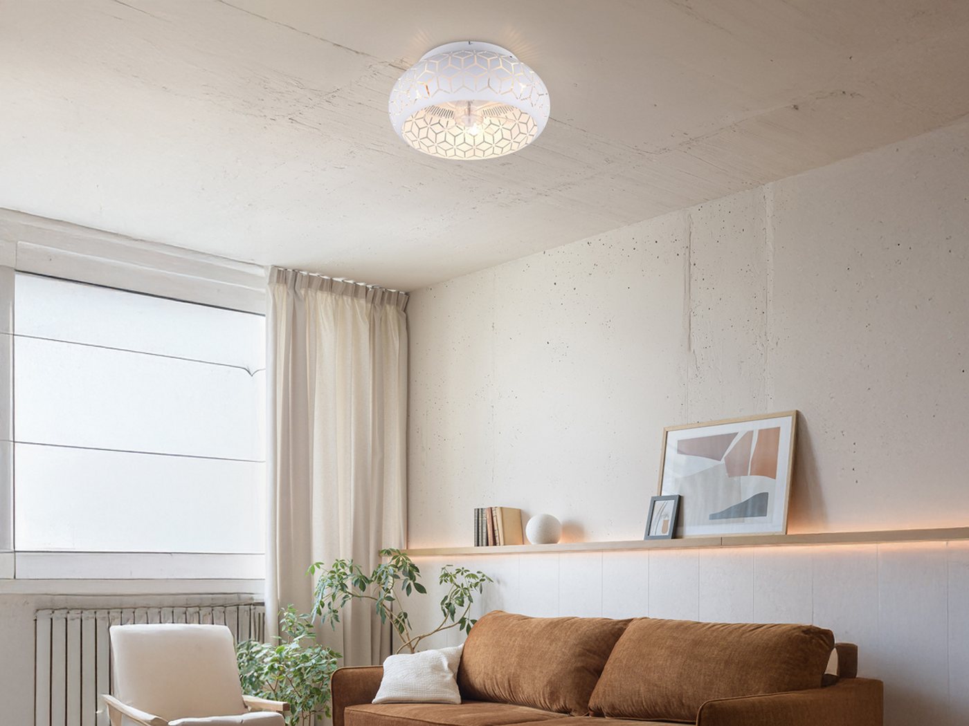 Reality Leuchten LED Deckenleuchte mit Ventilator & Fernbedienung Ø 50cm, Timerfunktion, LED wechselbar, warmweiß, Deckenventilator mit Licht, ausgefallene Deck – Bild 4 von 5