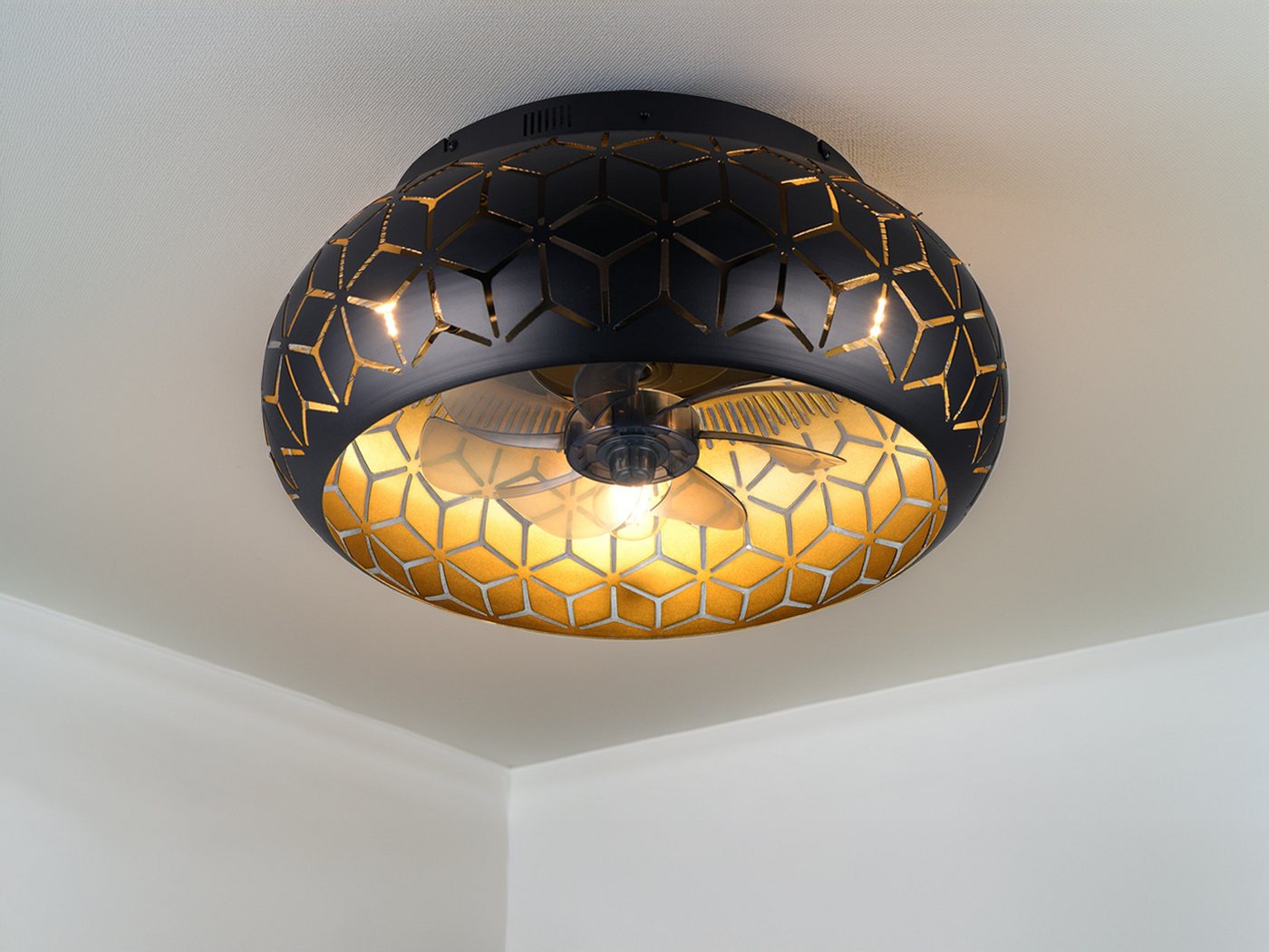 Reality Leuchten LED Deckenleuchte mit Ventilator & Fernbedienung Ø 50cm, Timerfunktion, LED wechselbar, warmweiß, Deckenventilator mit Licht, ausgefallene Deck – Bild 2 von 5