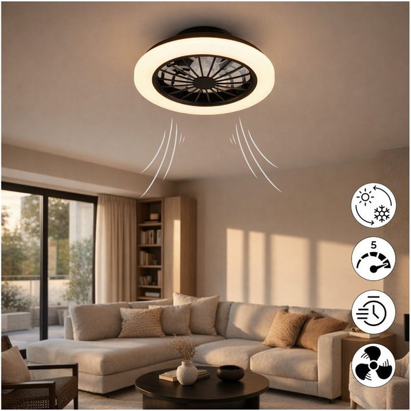 Reality Leuchten LED Deckenleuchte ROTSUND, Deckenventilator mit Licht Ø 38cm, inkl Fernbedienung, CCT - über Fernbedienung, Dimmfunktion, Memoryfunktion, Nacht