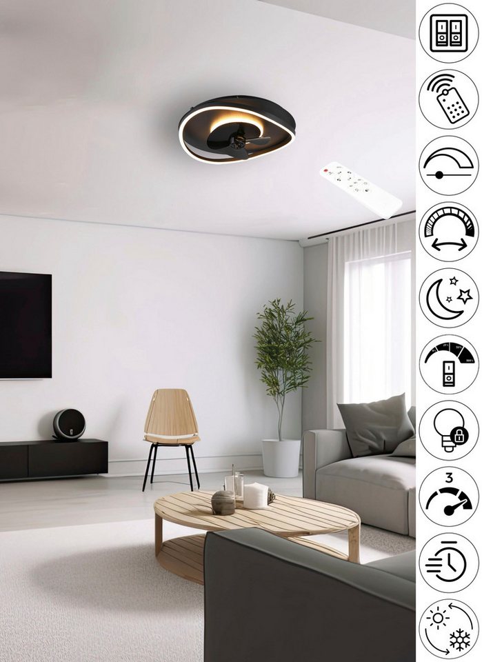 Reality Leuchten LED Deckenleuchte SORTLAND Deckenventilator mit Beleuchtung Fernbedienung 3 Stufen Timer, Timerfunktion, Ventilatorfunktion, LED fest integrier – Bild 2 von 5