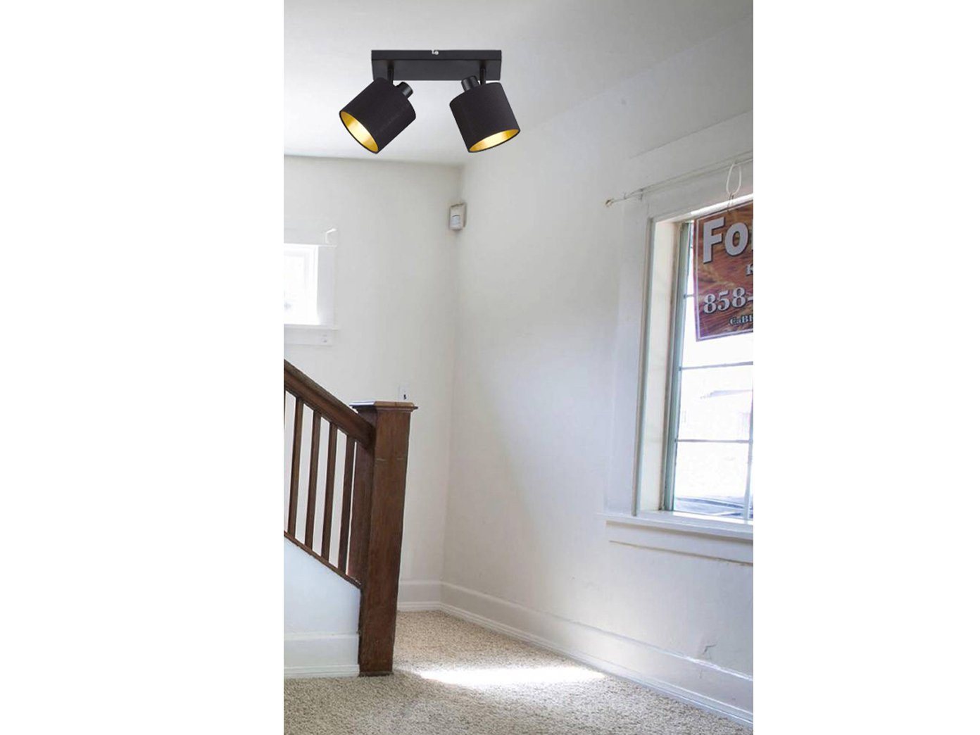 Reality Leuchten LED Deckenstrahler mit Stoffschirm & E14 LEDs, Breite 28cm, dimmbar, LED wechselbar, Warmweiß, Deckenleuchte 2-flammig, Strahler schwenkbar – Bild 3 von 4