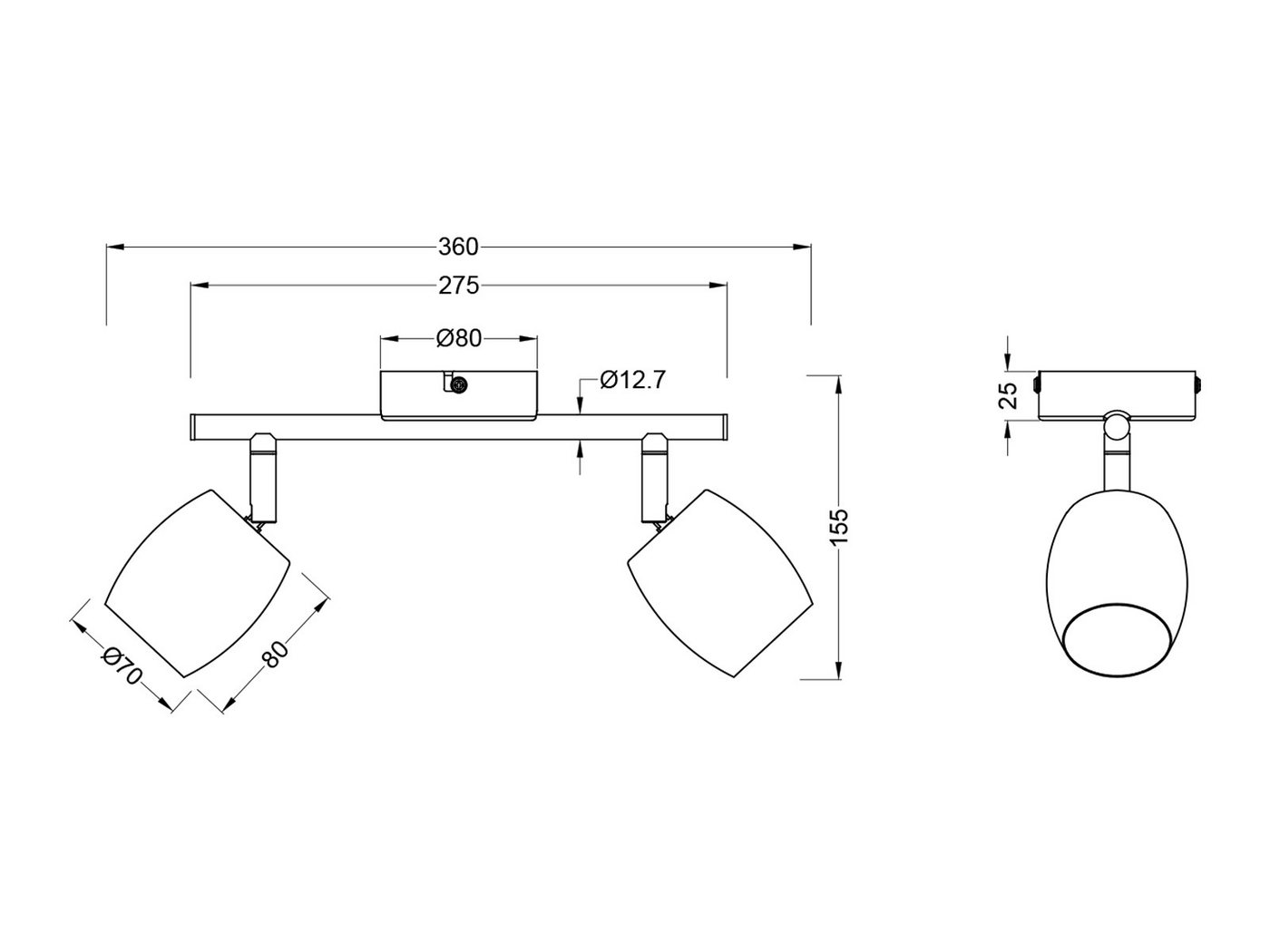 Reality Leuchten LED Deckenstrahler, Dimmfunktion, LED wechselbar, Warmweiß, Innen Strahler mit 2 schwenkbaren Spots für die Decke, Breite 27,5cm – Bild 5 von 5