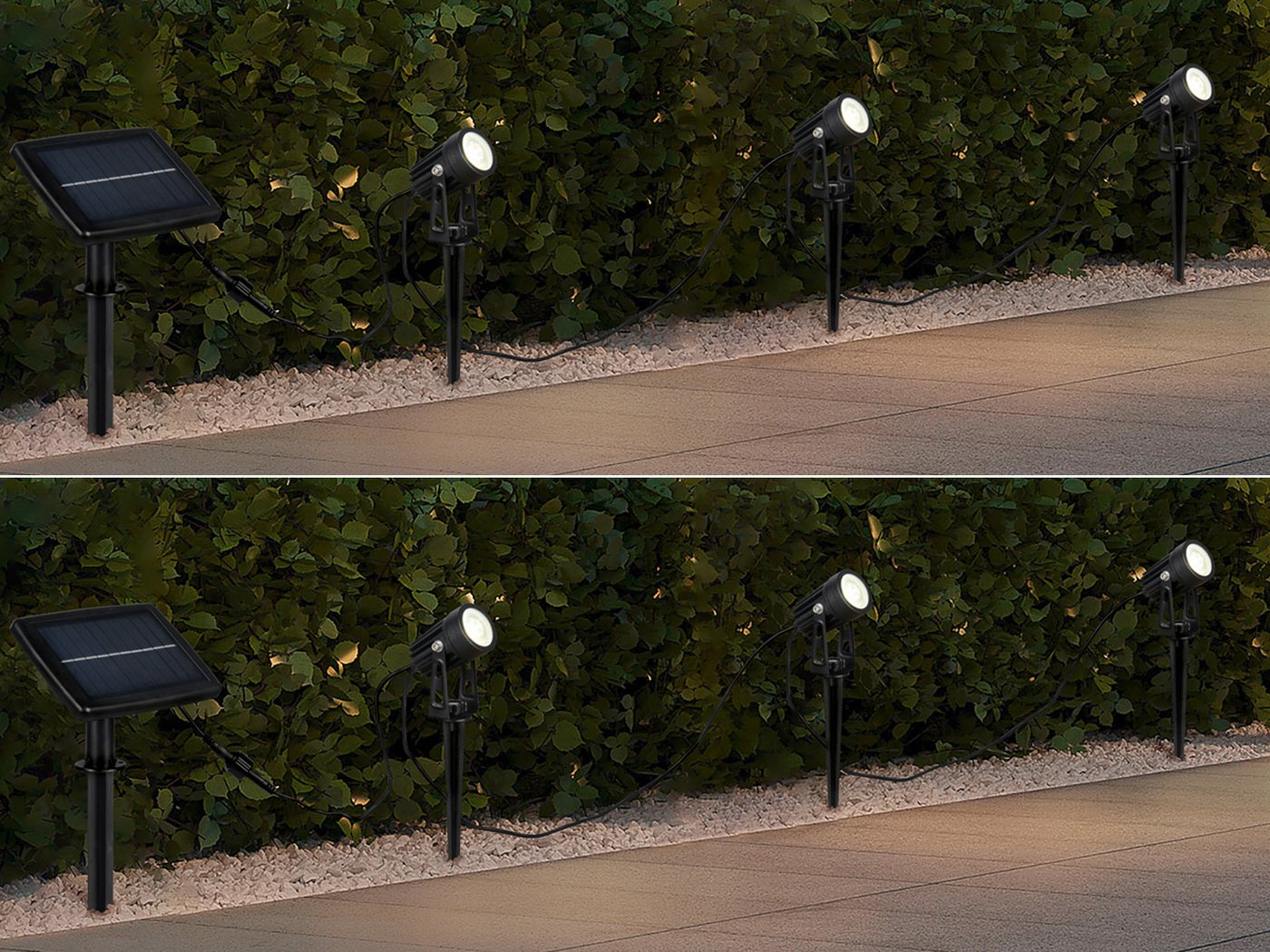 Reality Leuchten LED Gartenstrahler, Dimmfunktion auch per USB aufladbar, LED fest integriert, neutralweiß, 2er Set Solar-licht Garten-leuchten mit Erdspieß Weg – Bild 2 von 5