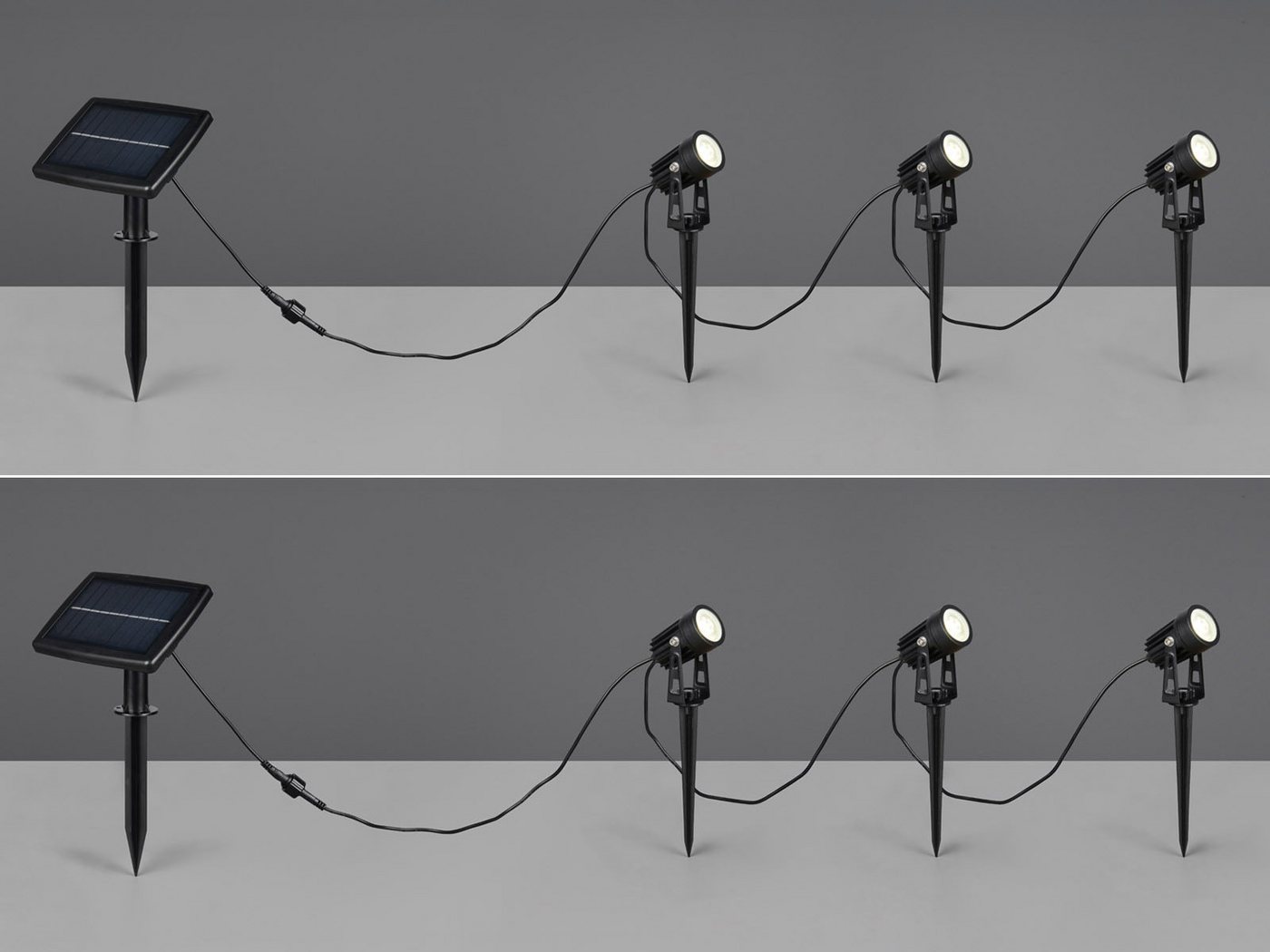Reality Leuchten LED Gartenstrahler, Dimmfunktion auch per USB aufladbar, LED fest integriert, neutralweiß, 2er Set Solar-licht Garten-leuchten mit Erdspieß Weg – Bild 3 von 5