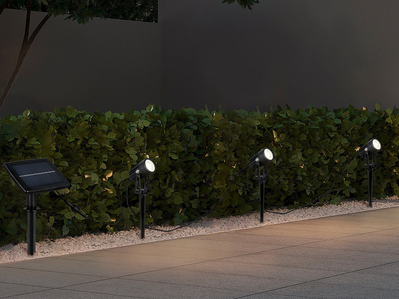 Reality Leuchten LED Gartenstrahler, Dimmfunktion auch per USB aufladbar, LED fest integriert, neutralweiß, 2er Set Solar-licht Garten-leuchten mit Erdspieß Weg – Bild 5 von 5