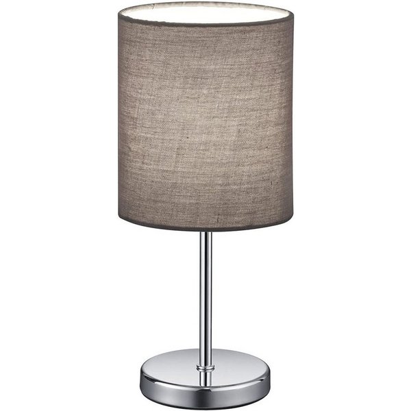 Reality Leuchten LED Nachttischlampe, Dimmfunktion, LED wechselbar, Warmweiß, kleine Designklassiker dimmbar, Fensterlampe Stoff Lampenschirm Grau