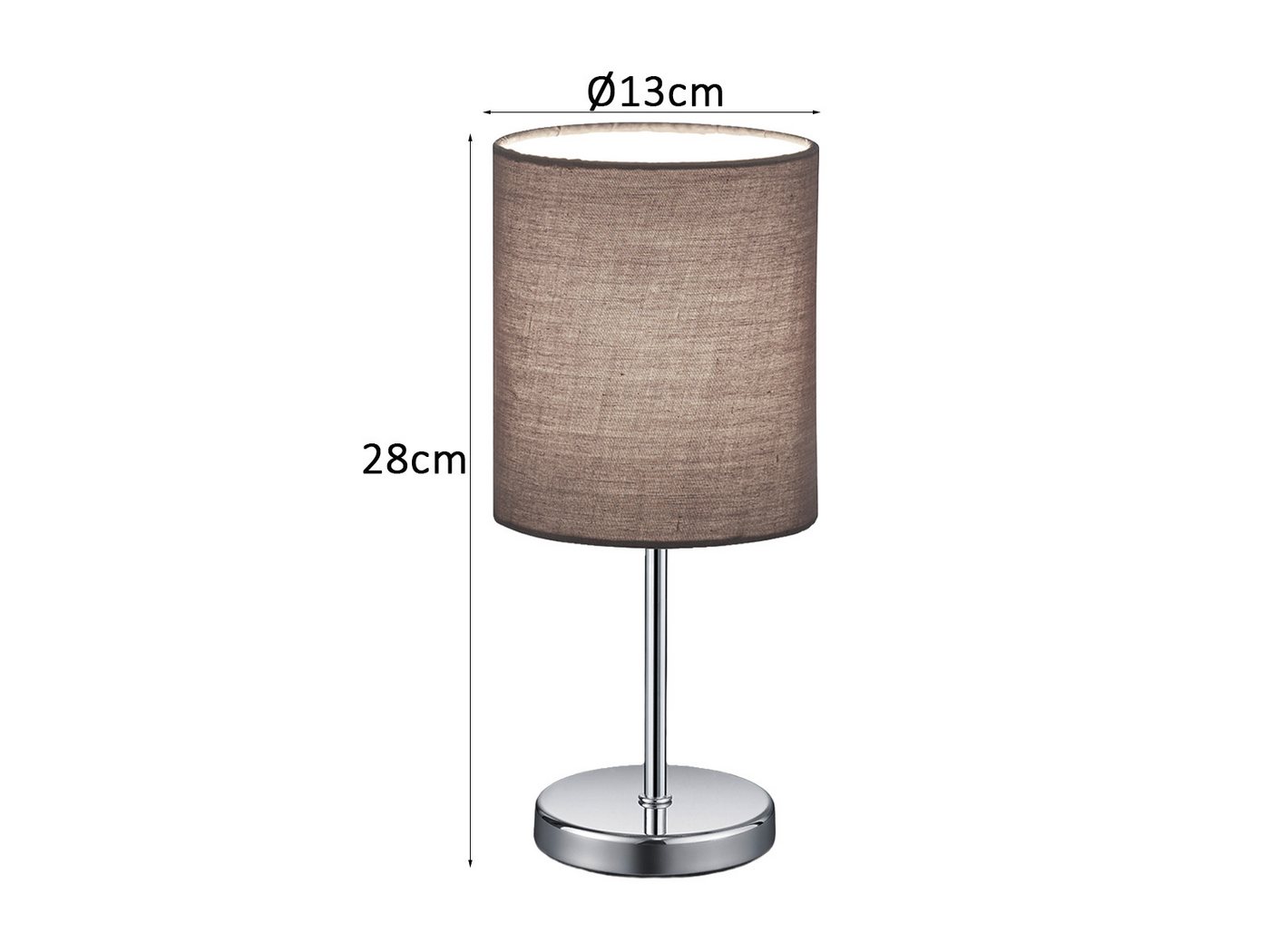 Reality Leuchten LED Nachttischlampe, Dimmfunktion, LED wechselbar, Warmweiß, kleine Designklassiker dimmbar, Fensterlampe Stoff Lampenschirm Grau – Bild 4 von 5
