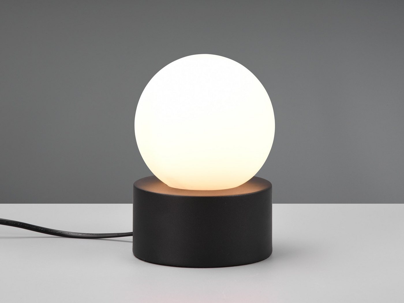 Reality Leuchten LED Nachttischlampe, Dimmfunktion, LED wechselbar, warmweiß, kleine Bauhaus Lampe Touch dimmbar Glas-Kugel Lampenschirm weiß Ø 12cm – Bild 2 von 5