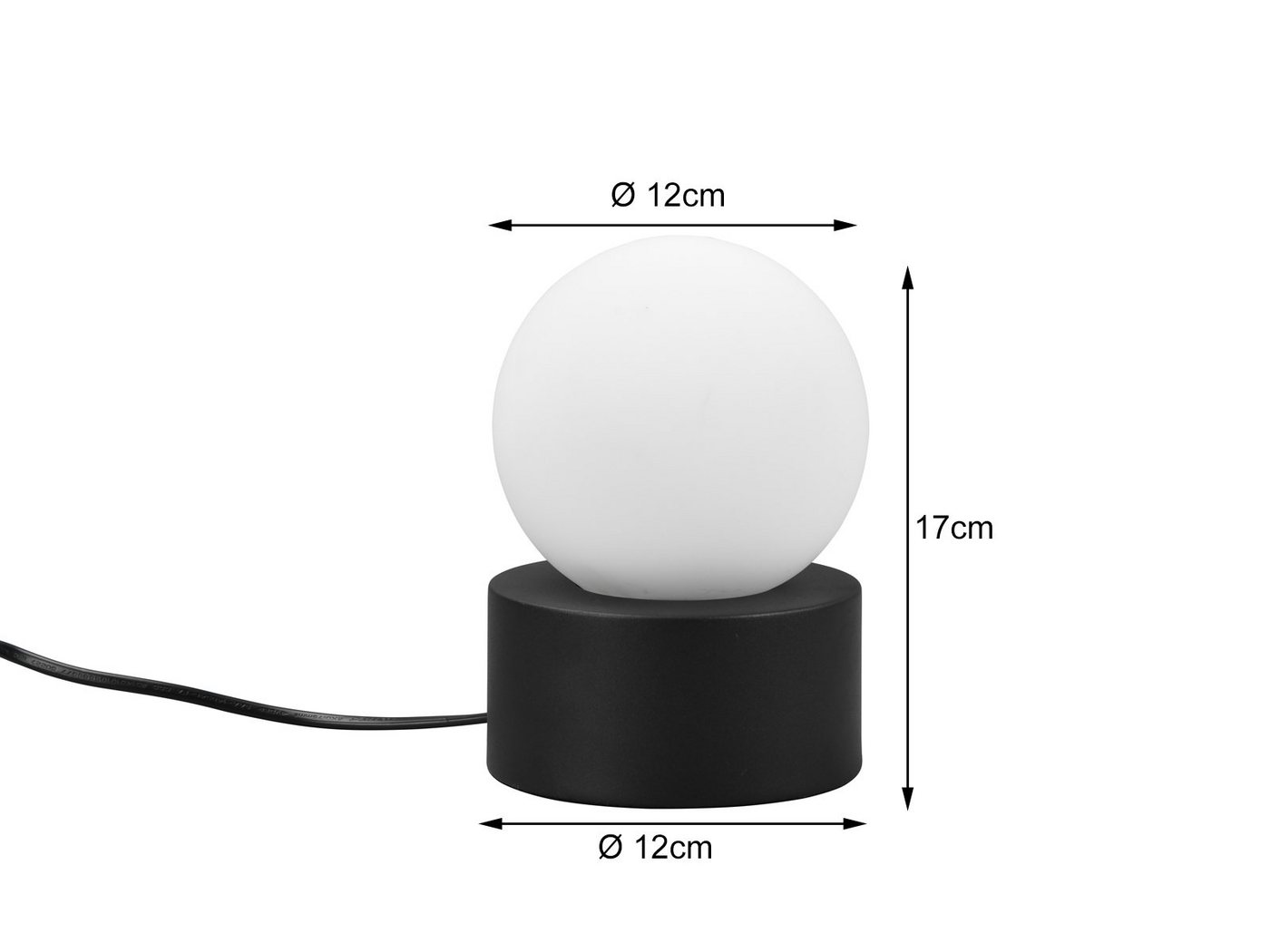 Reality Leuchten LED Nachttischlampe, Dimmfunktion, LED wechselbar, warmweiß, kleine Bauhaus Lampe Touch dimmbar Glas-Kugel Lampenschirm weiß Ø 12cm – Bild 4 von 5