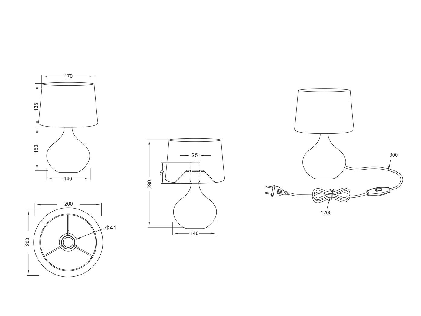 Reality Leuchten LED Nachttischlampe, Dimmfunktion, LED wechselbar, Warmweiß, Designklassiker Tischlampe mit Keramik-Fuß, Stoffschirm & Leuchtmittel – Bild 5 von 5