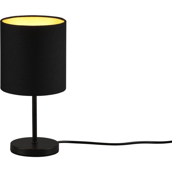Reality Leuchten LED Nachttischlampe, Dimmfunktion, LED wechselbar, Warmweiß, kleine Designklassiker dimmbar, Fensterlampe Lampenschirm Schwarz Gold