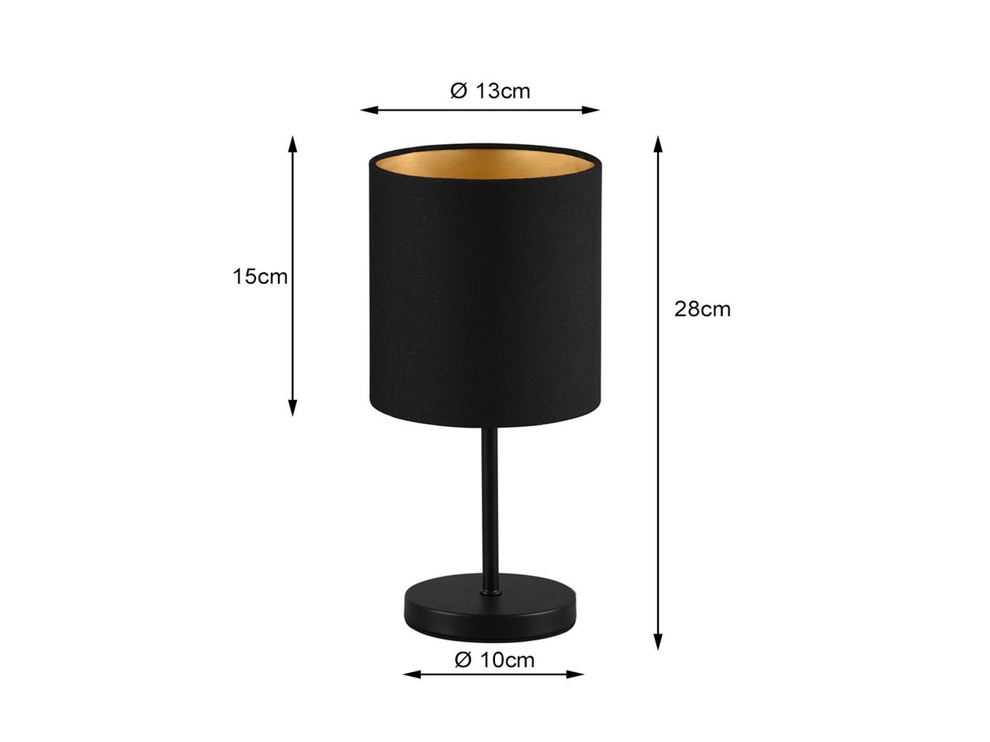 Reality Leuchten LED Nachttischlampe, Dimmfunktion, LED wechselbar, Warmweiß, kleine Designklassiker dimmbar, Fensterlampe Lampenschirm Schwarz Gold – Bild 4 von 5