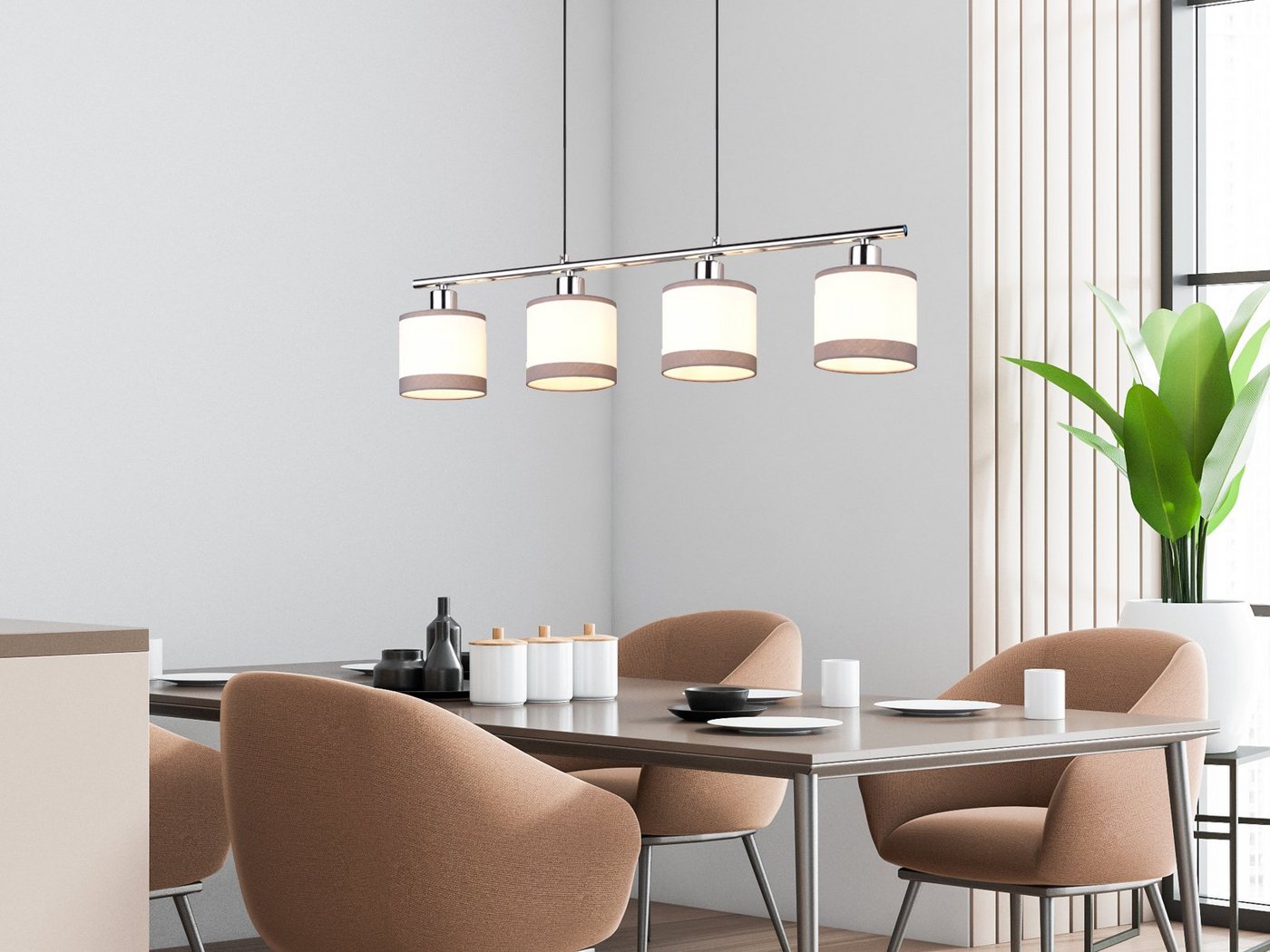 Reality Leuchten LED Pendelleuchte, LED wechselbar, warmweiß, Balken-pendelleuchte mehrflammig hängend über-n Esstisch & Kücheninsel – Bild 2 von 5