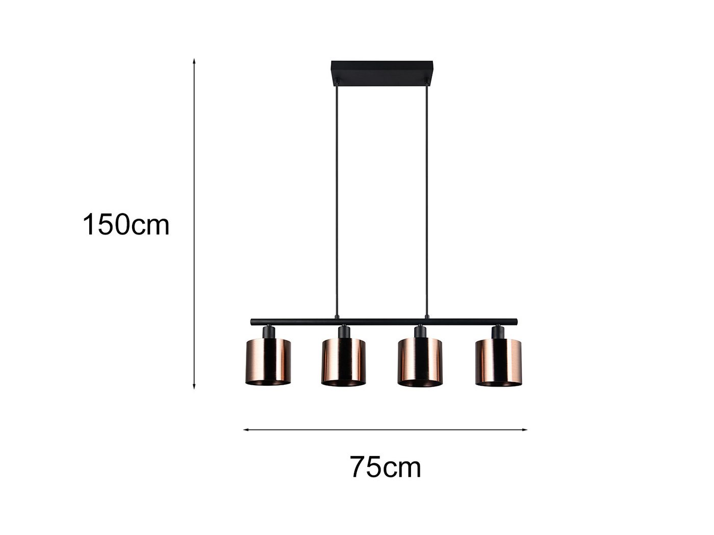 Reality Leuchten LED Pendelleuchte, Dimmfunktion, LED wechselbar, Warmweiß, Esstisch Lampe hängend mehrflammig Lampenschirme Bronzefarbig, B: 75cm – Bild 4 von 5