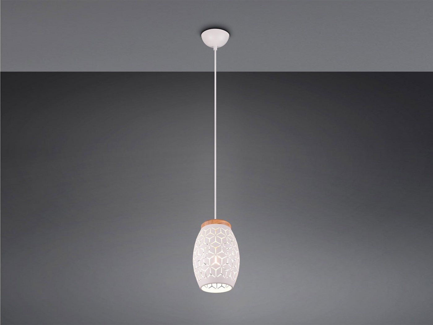 Reality Leuchten LED Pendelleuchte einflammig mit Dekorstanzung Ø 15cm, dimmbar, LED wechselbar, warmweiß, kleine Esstisch-Lampe, Schlafzimmer Bett hängend inkl – Bild 3 von 5
