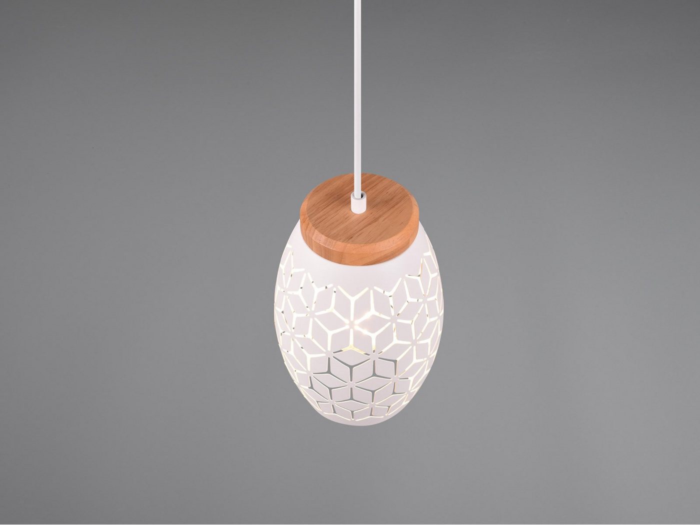 Reality Leuchten LED Pendelleuchte einflammig mit Dekorstanzung Ø 15cm, dimmbar, LED wechselbar, warmweiß, kleine Esstisch-Lampe, Schlafzimmer Bett hängend inkl – Bild 5 von 5