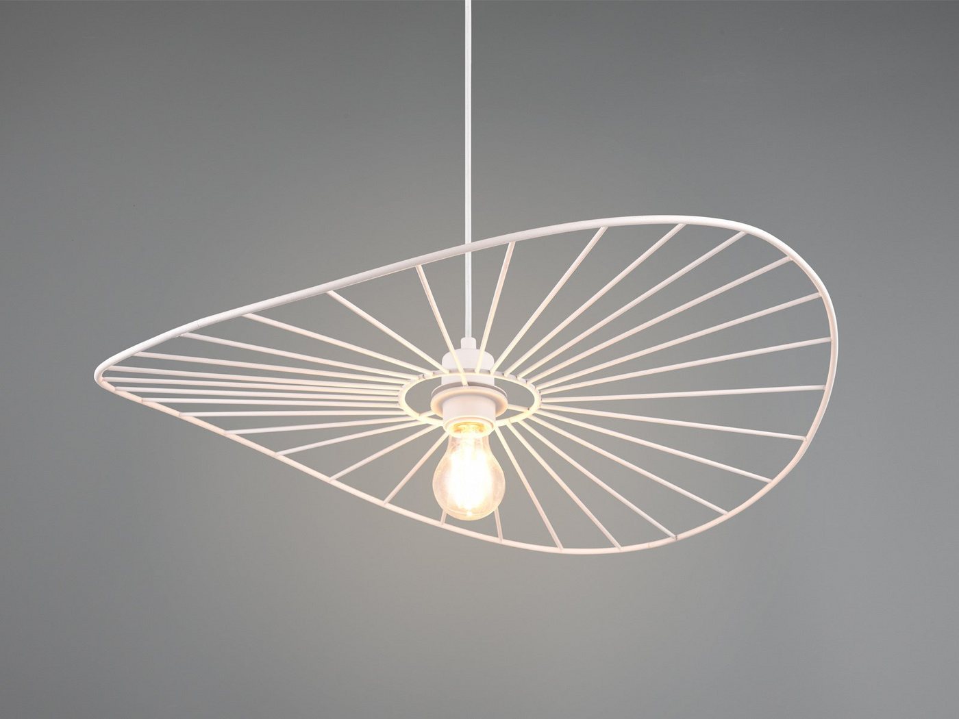 Reality Leuchten LED Pendelleuchte, Dimmfunktion, LED wechselbar, Warmweiß, für über-n Esstisch Retro Style dimmbar Lampenschirm Weiß 60cm – Bild 3 von 5