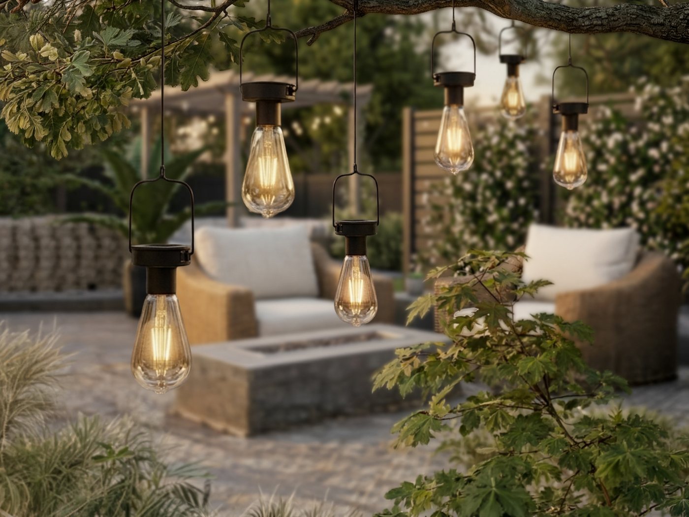 Reality Leuchten LED Solarleuchte, Dämmerungssensor, LED fest integriert, 6erSet Solar-lichter Hängeleuchte Outdoor hängend Garten & Balkon Ø7cm – Bild 2 von 5