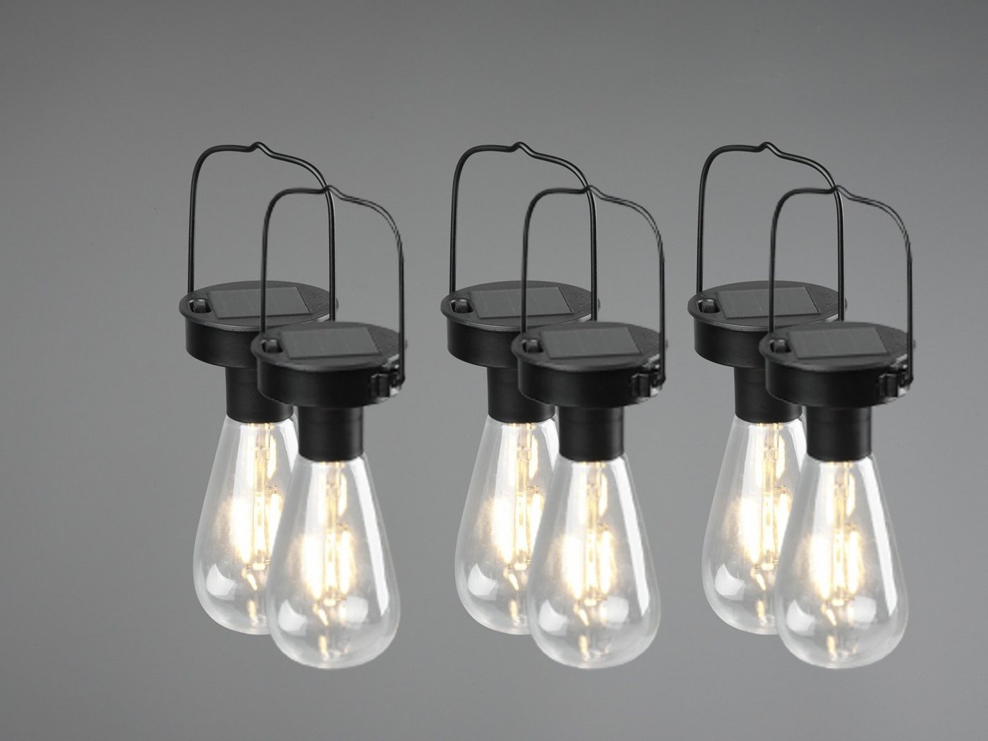 Reality Leuchten LED Solarleuchte, Dämmerungssensor, LED fest integriert, 6erSet Solar-lichter Hängeleuchte Outdoor hängend Garten & Balkon Ø7cm – Bild 3 von 5
