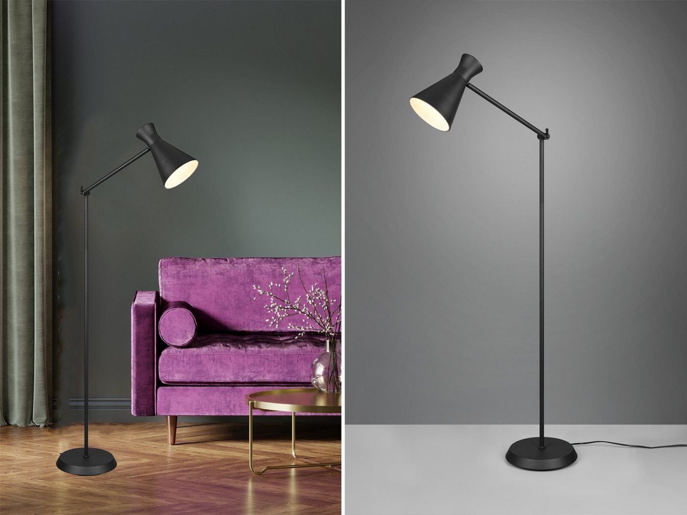 Reality Leuchten LED Stehlampe, Dimmfunktion, LED wechselbar, Warmweiß, Leselampe Ecke dimmbar, Designklassiker Industrial, Schwarz H: 150cm – Bild 2 von 5