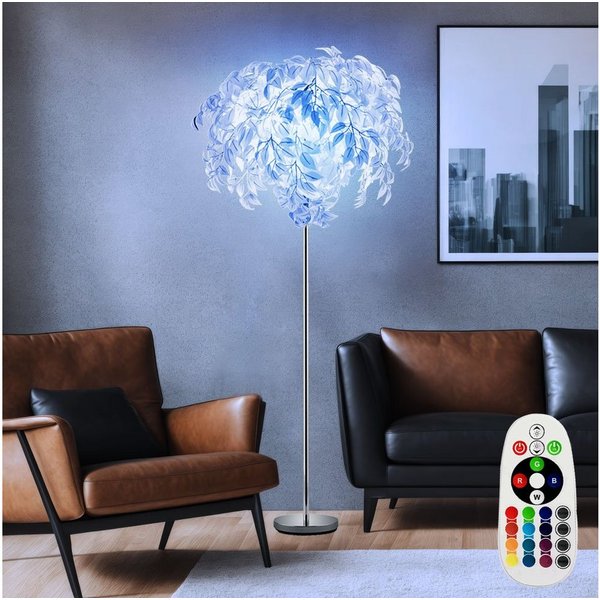 Reality Leuchten LED Stehlampe, Leuchtmittel inklusive, Stehlampe Blätterdesign RGB LED Fernbedienung H 180 cm