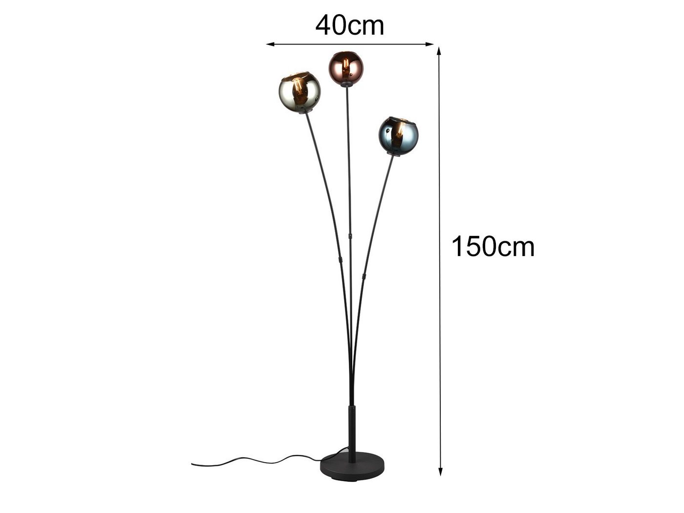 Reality Leuchten LED Stehlampe mit bunten Glaskugeln, Höhe 150cm, dimmbar, LED wechselbar, warmweiß, ausgefallene moderne Wohnzimmer-lampe stehend für Ecke, ink – Bild 4 von 5
