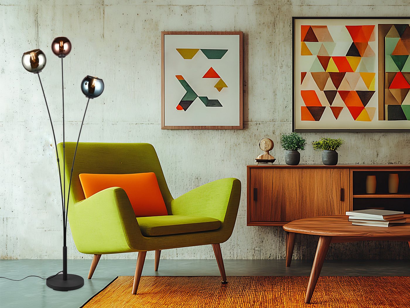 Reality Leuchten LED Stehlampe mit bunten Glaskugeln, Höhe 150cm, dimmbar, LED wechselbar, warmweiß, ausgefallene moderne Wohnzimmer-lampe stehend für Ecke, ink – Bild 5 von 5