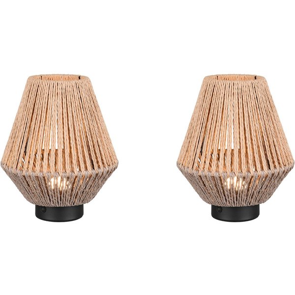 Reality Leuchten LED Tischleuchte, Dimmfunktion, LED fest integriert, Warmweiß, 2er SET kleine Boho Akku Leuchten kabel-los ohne Strom, Höhe 22cm