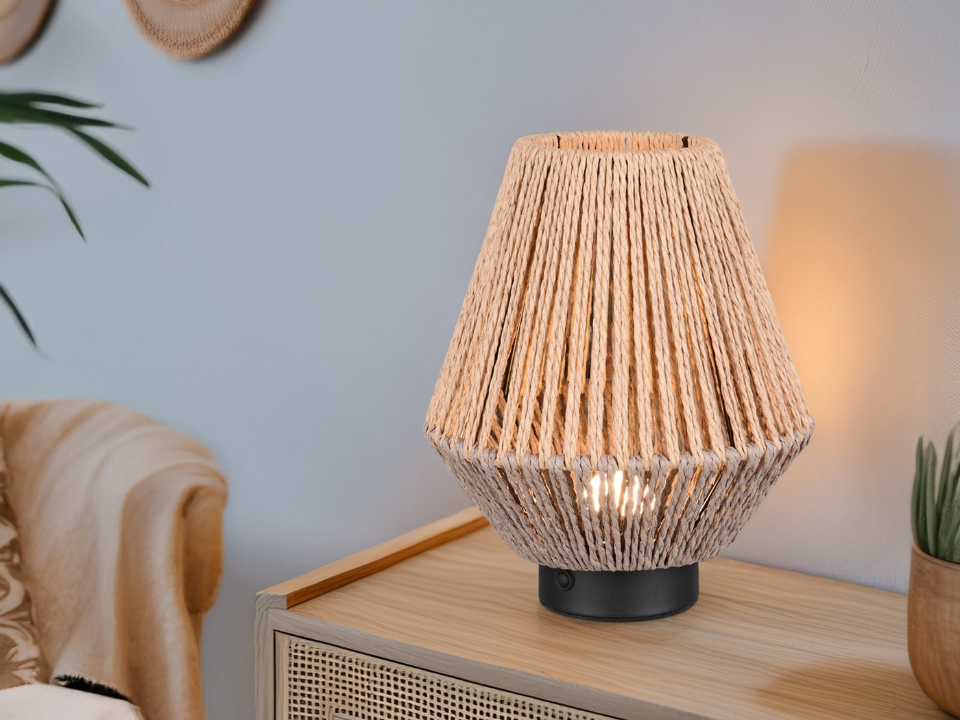 Reality Leuchten LED Tischleuchte, Dimmfunktion, LED fest integriert, Warmweiß, 2er SET kleine Boho Akku Leuchten kabel-los ohne Strom, Höhe 22cm – Bild 5 von 5