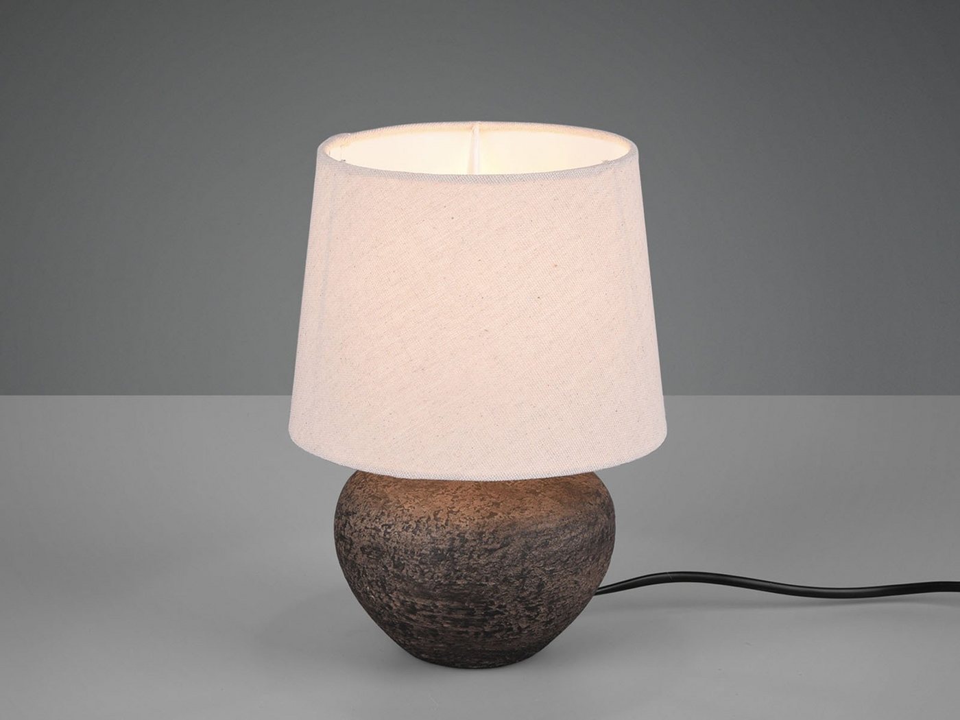 Reality Leuchten LED Tischleuchte, LED wechselbar, Warmweiß, kleine Design-klassiker mit Keramik & Stoff Lampenschirm Beige H: 25cm – Bild 3 von 5