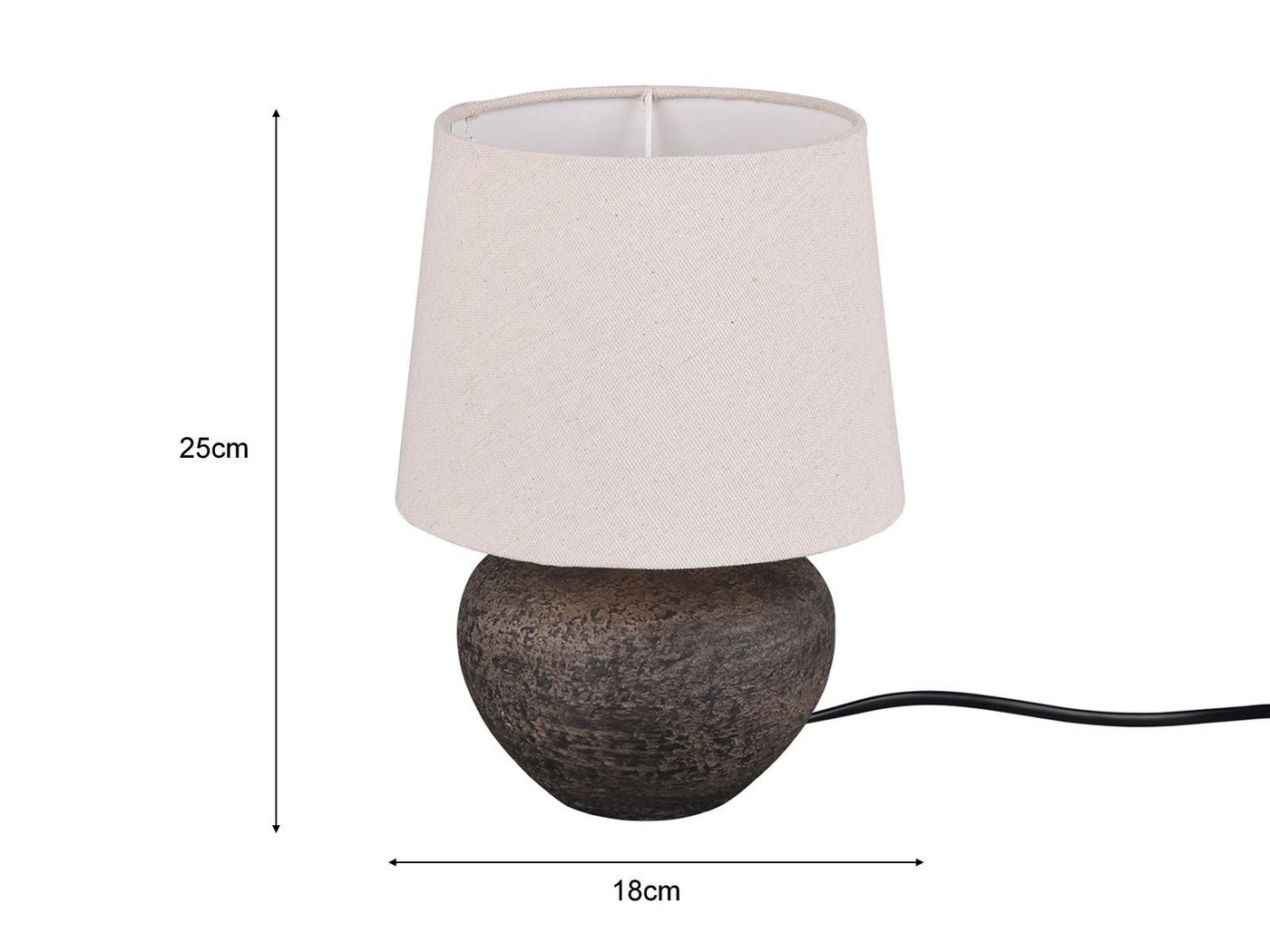 Reality Leuchten LED Tischleuchte, LED wechselbar, Warmweiß, kleine Design-klassiker mit Keramik & Stoff Lampenschirm Beige H: 25cm – Bild 4 von 5