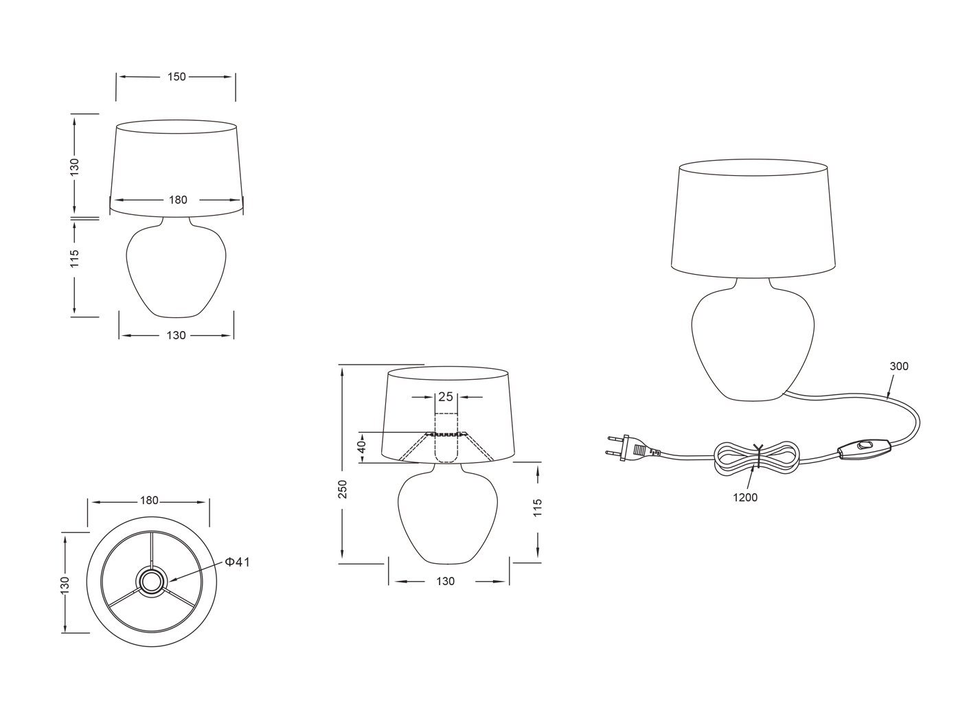 Reality Leuchten LED Tischleuchte, LED wechselbar, Warmweiß, kleine Design-klassiker mit Keramik & Stoff Lampenschirm Beige H: 25cm – Bild 5 von 5