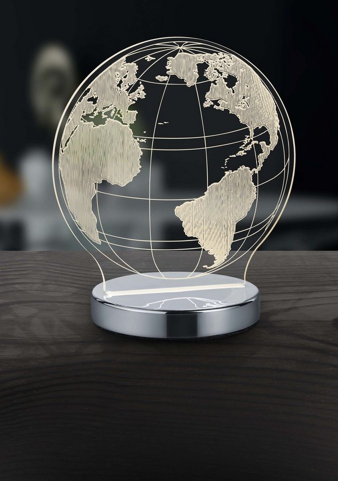 Reality Leuchten LED Tischleuchte Globe, Farbwechsel, LED fest integriert, Farbwechsler, Tischlampe, Weltkugel Design, Acrylplatte, Lichtfarbe einstellbar – Bild 4 von 5