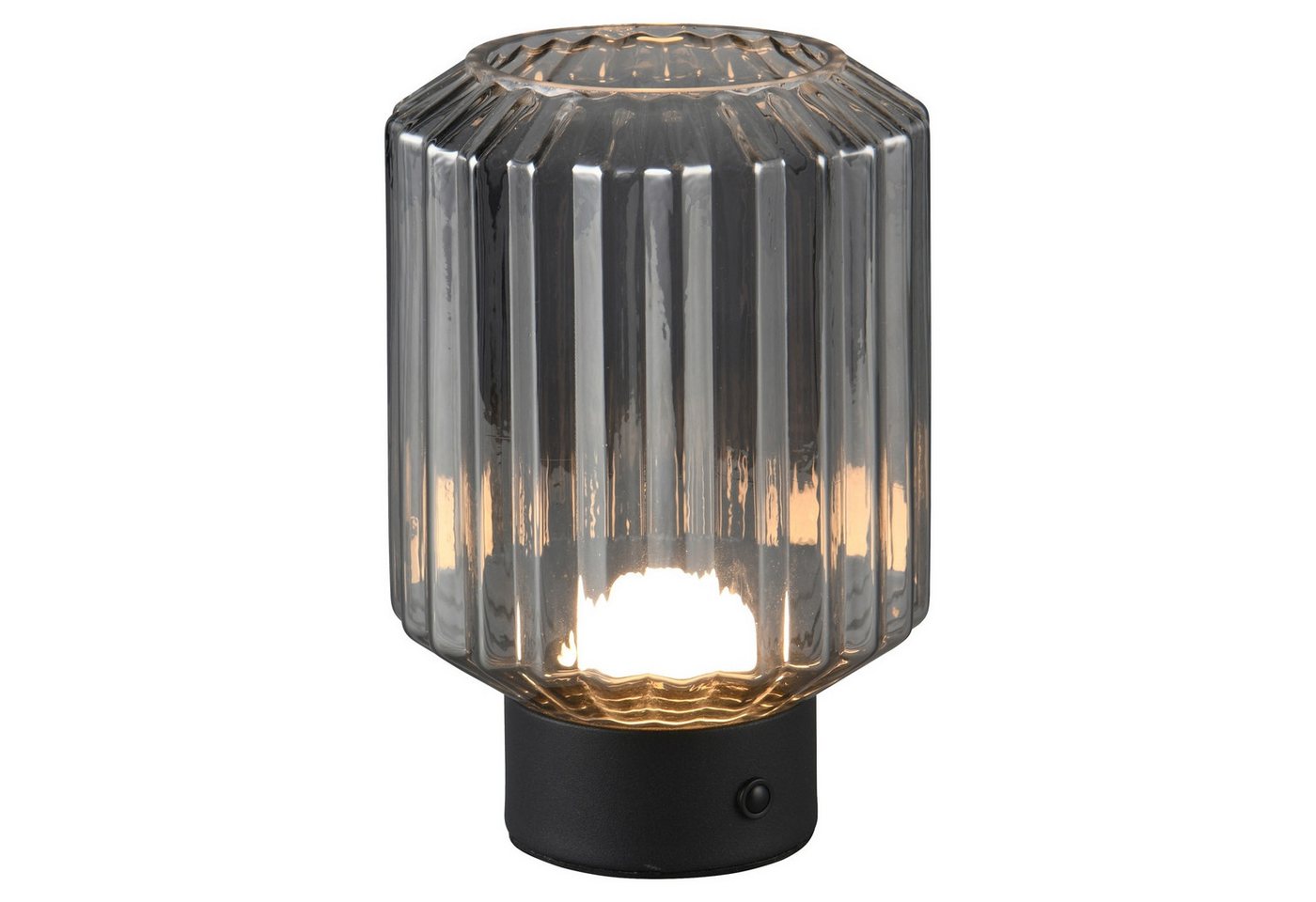 Reality Leuchten LED Tischleuchte LORD, H 19 cm, Schwarz, Rauchfarben, Glas, Metall, Dimmfunktion, USB-Ladefunktion, LED fest integriert, Extra-Warmweiß, Akkube – Bild 4 von 5