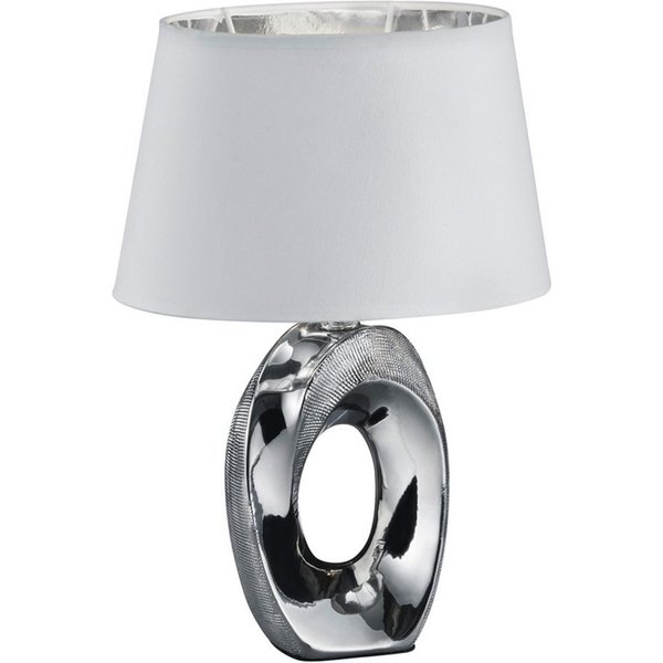 Reality Leuchten LED Tischleuchte mit Keramik Fuß & Stoffschirm, Höhe 33cm, dimmbar, LED wechselbar, Warmweiß, ausgefallene Nacht-Tischlampe mit E14 LED