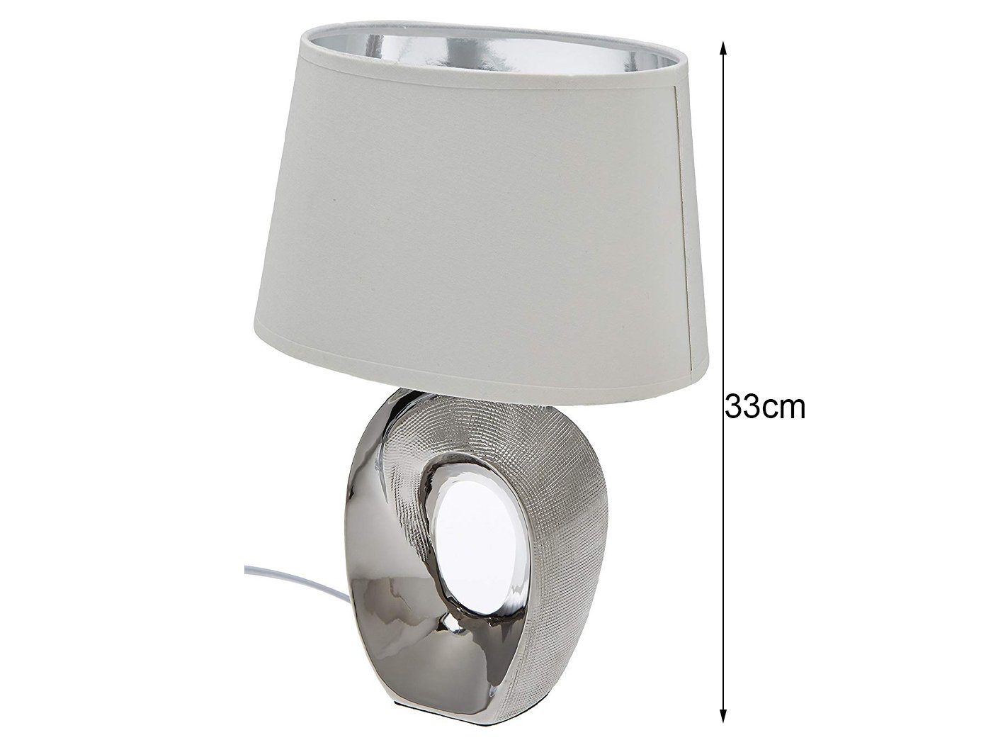 Reality Leuchten LED Tischleuchte mit Keramik Fuß & Stoffschirm, Höhe 33cm, dimmbar, LED wechselbar, Warmweiß, ausgefallene Nacht-Tischlampe mit E14 LED – Bild 4 von 5