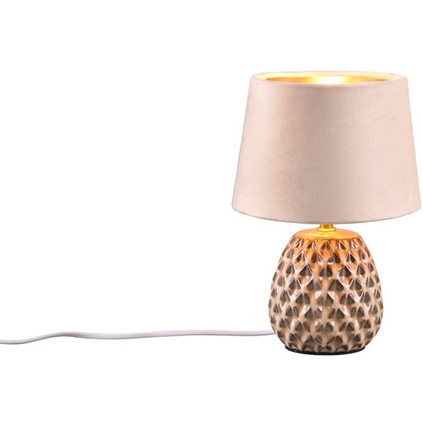 Reality Leuchten LED Tischleuchte mit Keramikfuß & Samtschirm, Höhe 27cm, dimmbar, LED wechselbar, warmweiß, kleine Retro Nachttisch-lampe für Fensterbank, inkl