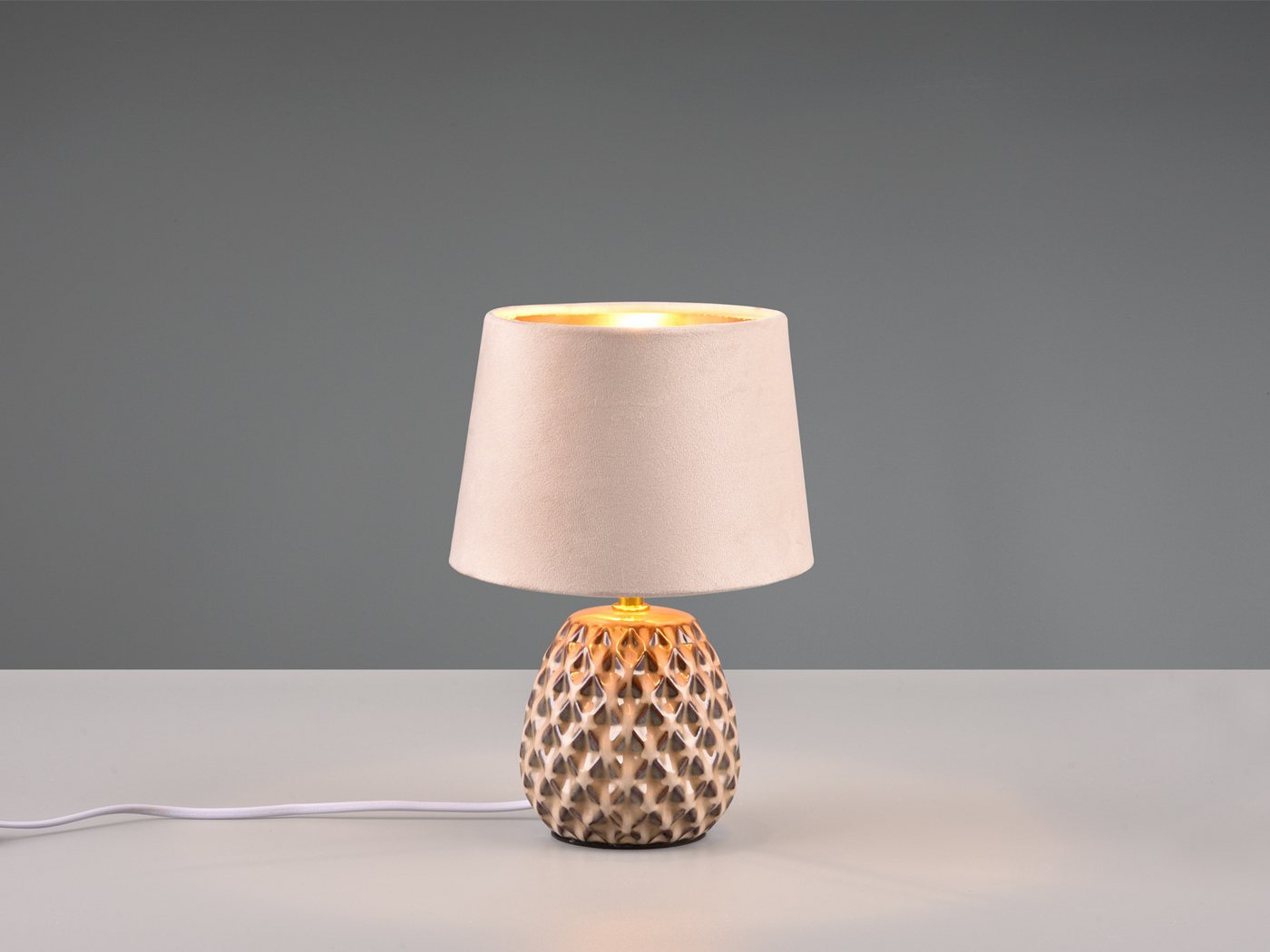 Reality Leuchten LED Tischleuchte mit Keramikfuß & Samtschirm, Höhe 27cm, dimmbar, LED wechselbar, warmweiß, kleine Retro Nachttisch-lampe für Fensterbank, inkl – Bild 5 von 5
