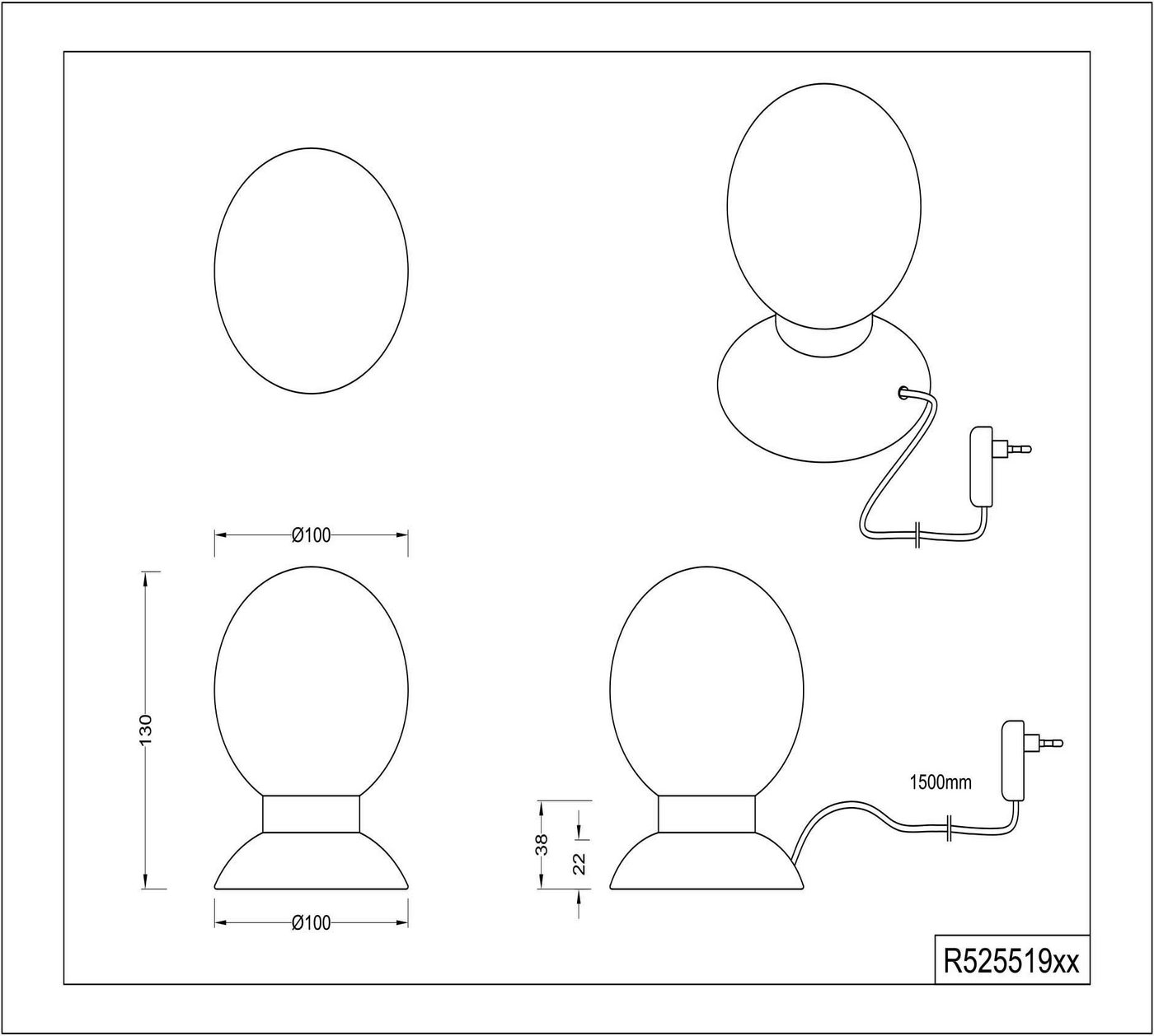 Reality Leuchten LED Tischleuchte Princess, LED fest integriert, Warmweiß, Nachttischlampe, Glaschirm Kugelform, Touch Dimmer, warmweiß 3000 K – Bild 4 von 5
