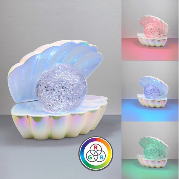Reality Leuchten LED Tischleuchte SHELLY, Deko Tischlampe in Muschelform mit RGB Farbwechsel, 0,8W 15Lm, Ein-/Ausschalter, Farbwechsel, USB-Ladefunktion, LED fe