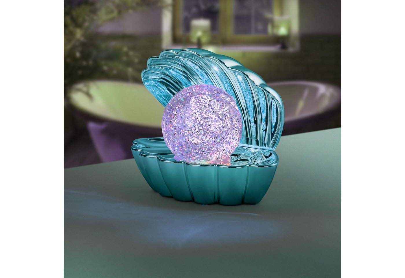 Reality Leuchten LED Tischleuchte SHELLY, Deko Tischlampe in Muschelform mit RGB Farbwechsel, 0,8W 15Lm, Ein-/Ausschalter, Farbwechsel, USB-Ladefunktion, LED fe – Bild 4 von 5