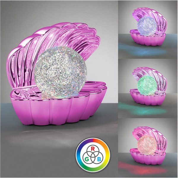 Reality Leuchten LED Tischleuchte SHELLY, Deko Tischlampe in Muschelform mit RGB Farbwechsel, 0,8W 15Lm, Ein-/Ausschalter, Farbwechsel, USB-Ladefunktion, LED fe