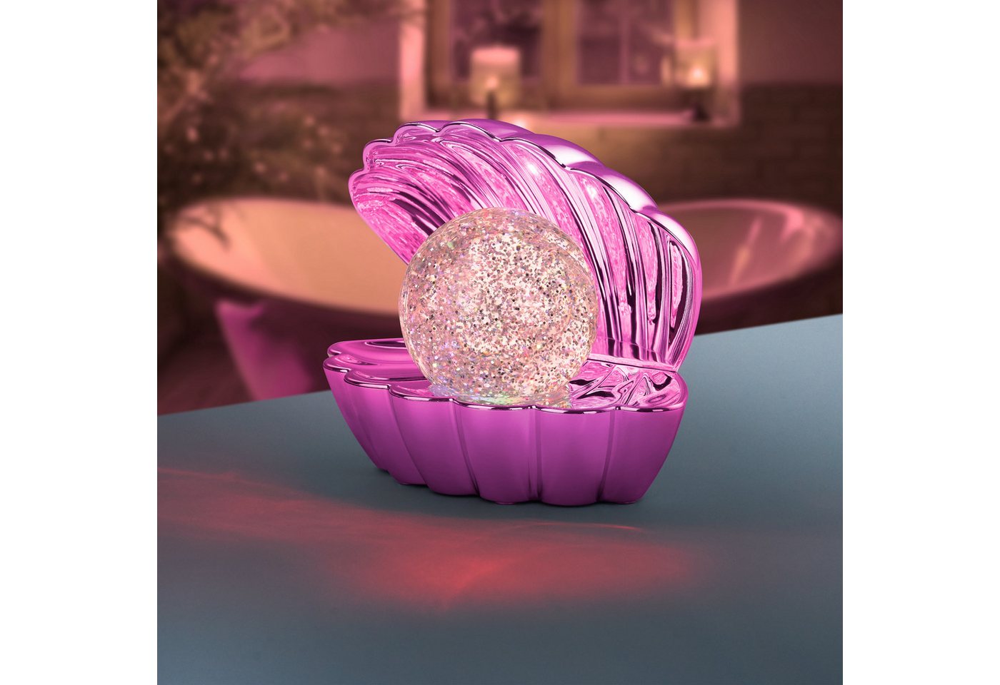 Reality Leuchten LED Tischleuchte SHELLY, Deko Tischlampe in Muschelform mit RGB Farbwechsel, 0,8W 15Lm, Ein-/Ausschalter, Farbwechsel, USB-Ladefunktion, LED fe – Bild 4 von 5
