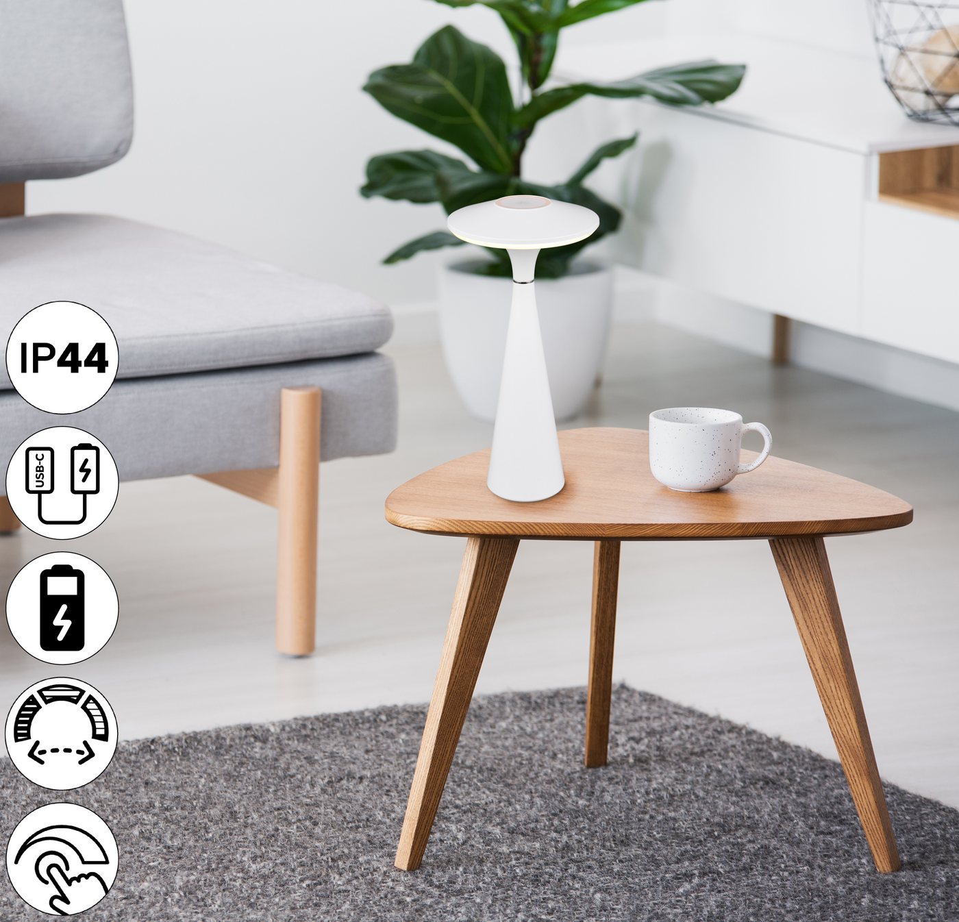 Reality Leuchten LED Tischleuchte TORREZ, Dimmfunktion, USB-Ladefunktion, LED fest integriert, warmweiß - kaltweiß, in-Outdoor Akku Tischlampe mit USB-C, dimmba – Bild 2 von 5
